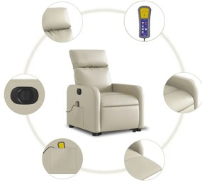 Poltrona reclinável elevatória elétrica couro artificial creme