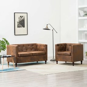 vidaXL Conj. sofás chesterfield 2 pcs estofos tecido camurça castanho