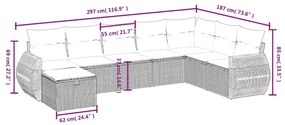 8 pcs conjunto sofás de jardim c/ almofadões vime PE cinzento