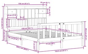 Cama com estante sem colchão 150x200 cm pinho maciço branco