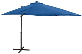 Guarda-sol jardim cantilever poste/luzes LED 250 cm azul-ciano