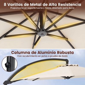 Guarda sol com Base  Suspensa, 345 x 345 x 300 cm, Rotação de 360°, Bege
