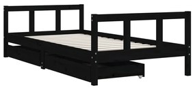 Estrutura cama infantil c/ gavetas 90x190 cm pinho maciço preto