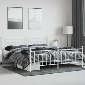 Estrutura de cama com cabeceira e pés 200x200 cm metal branco