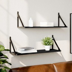 vidaXL Prateleiras de parede 2pcs 80x25x25,5cm derivados madeira preto