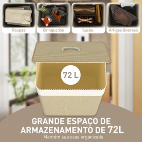 Cesto de Roupa com Tampa 72L Cesto de Roupa de Bambu com Bolsa Interior Removível e Alças 40x30x60 cm Bege e Creme