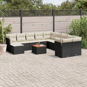 12 pcs conjunto de sofás de jardim c/ almofadões vime PE preto