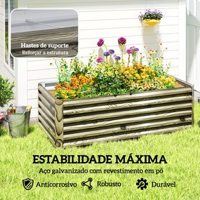 Floreira Exterior Grande Retangular de Aço Galvanizado para Terraço com Base Aberta 180x90x57,5 cm Madeira