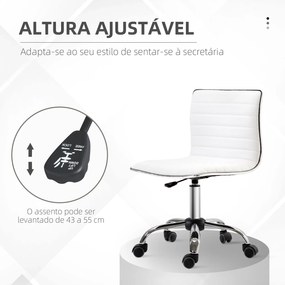 Cadeira de Escritório sem Apoio para os Braços Cadeira de Escritório Giratória com Altura Ajustável 48x52x78-90 cm Branco