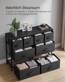 Cómoda com 8 gavetas em tecido e estrutura metálica 98,7 x 30 x 74,7 cm na cor Preto