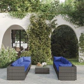 vidaXL 9 pcs conjunto lounge de jardim c/ almofadões vime PE cinzento