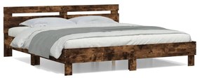 vidaXL Estrutura cama c/ cabeceira derivados madeira carvalho fumado