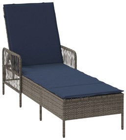 Espreguiçadeira Conjunto de 3 Cinza e azul-marinho Vime PE, metal