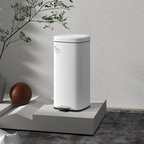 Caixote do lixo de cozinha de 30 L com tampa de fecho suave e pedal, balde interior removível, 28 x 35 x 63,5 cm, branco