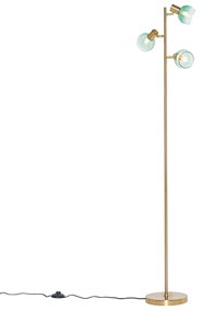 Candeeiro de pé Art Deco dourado com vidro verde 3 luzes - Vidro Art Deco