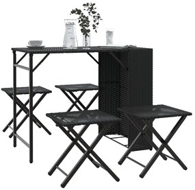 5 pcs conjunto de jantar para jardim dobrável vime PE preto