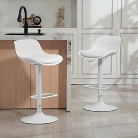 Conjunto de 2 bancos de bar, bancos altos de cozinha com assento giratório e altura ajustável, 43 x 45 x 100 cm, branco