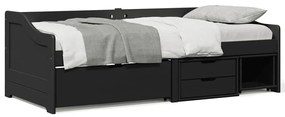 vidaXL Sofá-cama com 3 gavetas sem colchão 90x200 cm IRUN preto