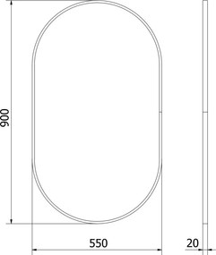 Mexen Loft espelho de casa de banho oval 90 x 55 cm, moldura preta - 9851-090-055-000-70