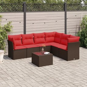 vidaXL 7 pcs conjunto de sofás jardim c/ almofadões vime PE castanho