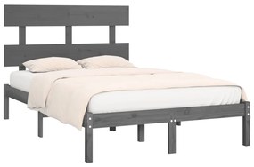 Estrutura de cama dupla 135x190 cm madeira maciça cinzento