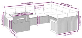 10 pcs conjunto de sofás p/ jardim com almofadões vime PE bege