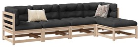 5 pcs conjunto de sofás de jardim com almofadões pinho maciço