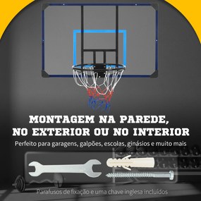 Tabela de Basquetebol de Parede Cesta de Basquetebol para Exterior 113x61x73 cm Azul e Preto