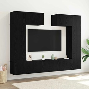 vidaXL Conjunto de Estante para TV de 8 Peças – Montada na Parede em Madeira de Carvalho Preto