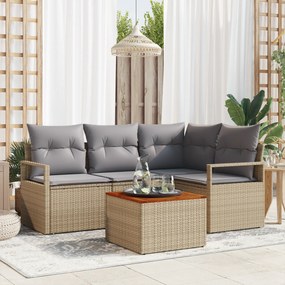 Conjunto de Sofás de Jardim de 5 Peças com Almofadas Bege Polirattan A