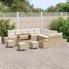Conjunto de Sofá de Jardim vidaXL com Almofadas de 14 Peças Bege Ratta