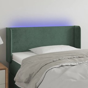 Cabeceira cama c/ luzes LED veludo 83x16x78/88 cm verde-escuro