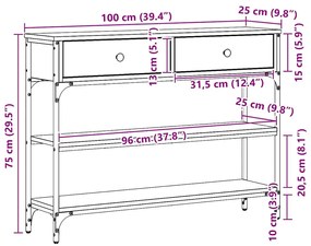 Mesa de Consola vidaXL Preto Carvalho 100x25x75 cm Madeira Engenharia