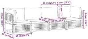 4 pcs conjunto de sofás de jardim com almofadões acácia maciça