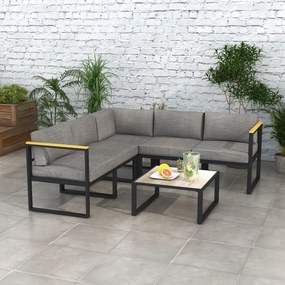 Conjunto de jardim de canto para exterior, design contemporâneo, 6 peças para 5 pessoas – em alumínio, grande conforto cinzento, natural