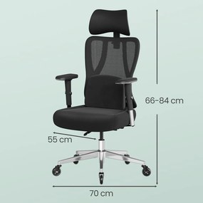 Cadeira de escritório ergonómica giratória, Ajuste versátil preta