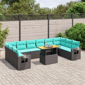 vidaXL 11 pcs conjunto sofás de jardim c/ almofadões vime PE preto