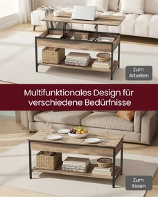 Mesa de centro com altura ajustável, 50 × 100 cm, com compartimento, castanho-camelo e Preto
