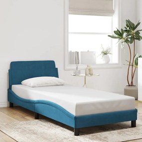 Estrutura de cama c/ cabeceira 90x190 cm veludo azul