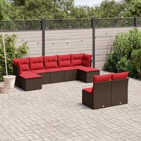 vidaXL 9 pcs conjunto sofás p/ jardim c/ almofadões vime PE castanho