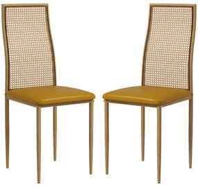 HOMCOM Conjunto de 2 Cadeiras de Sala de Jantar  com Encosto em Vime PE Assento Estofado em Couro PU 40x50x97 cm Ocre