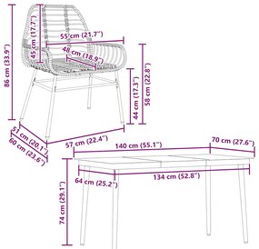 Conjunto de jantar jardim 5 peças vidro vime PE preto