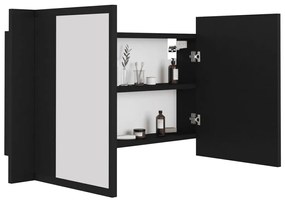 Armário espelhado casa de banho LED 80x12x45 cm acrílico preto