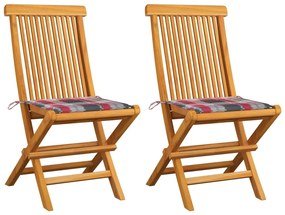 vidaXL Cadeiras de jardim c/ almofadões xadrez vermelho 2 pcs teca