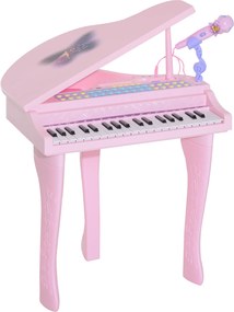 HOMCOM Piano Infantil 37 Teclas com Microfone e Luzes LED Rosa | Aosom Portugal