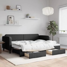 vidaXL Sofá-cama com gavetão e gavetas 80x200 cm tecido preto