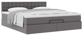 Estrutura de cama otomana com colchão cinza couro falso