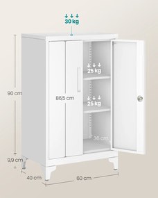 Armário arquivador metal com fechadura e 2 portas 40 x 60 x 90 cm branco