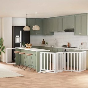 vidaXL Portão p/ cães com porta dobrável 8 painéis 640 cm álamo branco