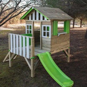 Casa de Brincar elevada para Crianças Madeira LOLLIPOP Elevada Verde com escorrega